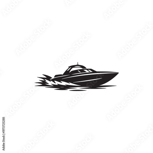 Speedboat silhouette vector white background.