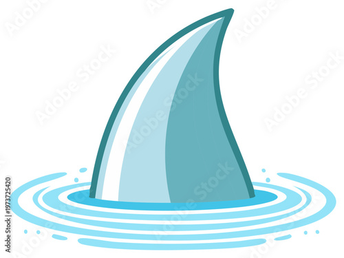 Illustration of a shark fin emerging from water with concentric ripples, cartoon style with simplistic shapes and colors