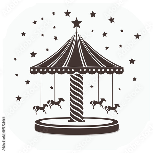 Elegant Silhouette of a Vintage Carousel with Horses and Stars Decoration