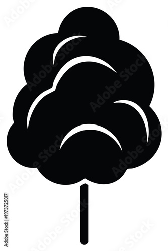 Abstract black silhouette of a cotton candy on a stick against a white background