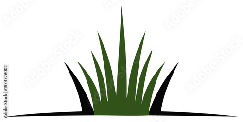 Stylized Grass Patch Illustration with Sharp Edges and Green Blades on Horizontal Ground