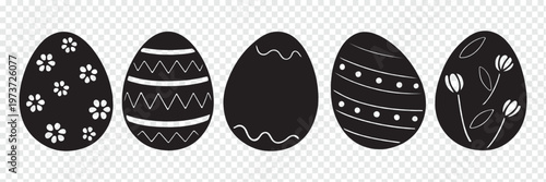Unique decorative patterns with Easter egg silhouette collection, different shapes, Christian Tradition Happy Easter eggs for holiday artwork vector illustration.