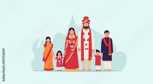 Traditional Indian Wedding Family Portrait with Couple.