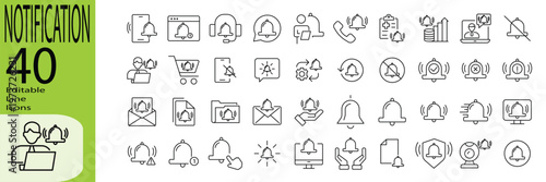 Notification icon set. Editable stroke. Vector illustration.