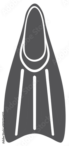 Simple gray icon of a single swimming flipper for scuba diving and snorkeling. Vector illustration of water sport equipment.