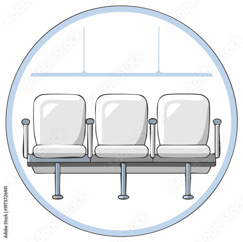 Waiting room chairs illustration three seats in a row in a circle frame gray and white waiting area chairs design