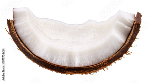 Fotografie Sliced Coconut with White Flesh and Dark Brown Husk