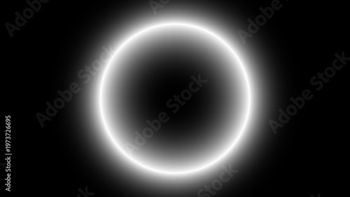 Minimalist White Glowing Circle Light Ring on Black Background