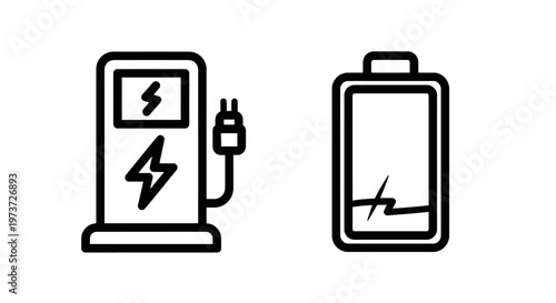 Electric vehicle charging station and battery icon with lightning bolt