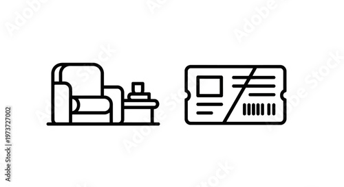 Armchair and ticket icons representing leisure or events