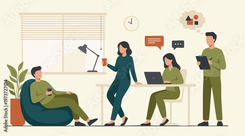 Business team working and communicating in a relaxed office environment