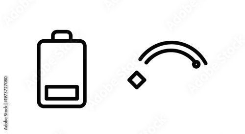 Battery icon and signal strength meter icon with low battery with white background with wireless technology with mobile device