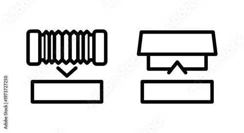 Industrial manufacturing process icons showing compression and interlocking connection