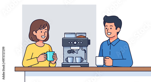 Coworkers Chatting Near Office Espresso Machine