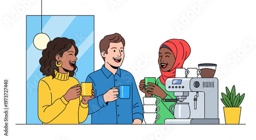 Diverse Colleagues Socializing at Office Coffee Station