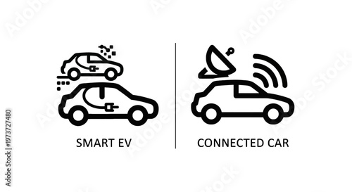 Smart electric vehicle ev charging and connected car with satellite communication technology icons with self driving with internet of things
