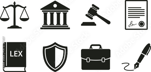 Legal symbols depicting justice law and courtroom procedures