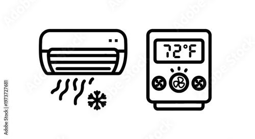 Air conditioner cooling unit and digital thermostat temperature control icons