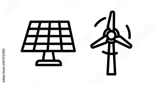 Solar panel and wind turbine renewable energy icons with green energy with eco friendly with alternative energy with energy generation with solar power