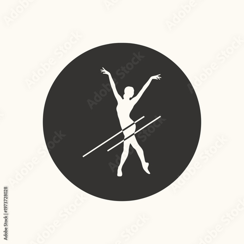 Abstract Minimalist Female Dancer Silhouette with Diagonal Lines in Black Circle