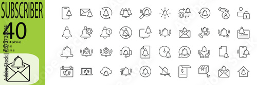 Subscriber icon set. Editable stroke. Vector illustration.