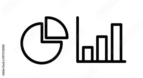 Minimalist data visualization icons set with simple pie chart and bar graph representing statistics business analytics and information reports with line art