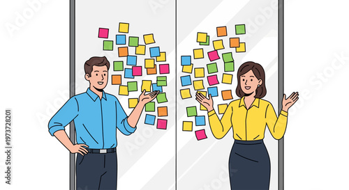 Business Team Brainstorming at Sticky Note Wall