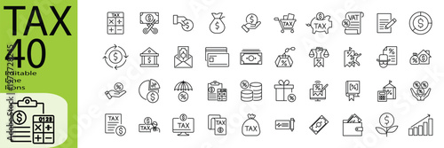 Tax icon set. Editable stroke. Vector illustration.
