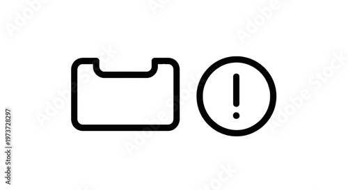 Notification and inbox alert icons with a document tray and a circular warning exclamation mark symbol for messaging and digital interface design