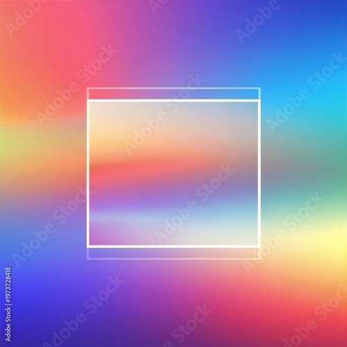 a crisp white square centered on a vibrant, multicolored abstract background with soft gradients and blurred, painterly textures