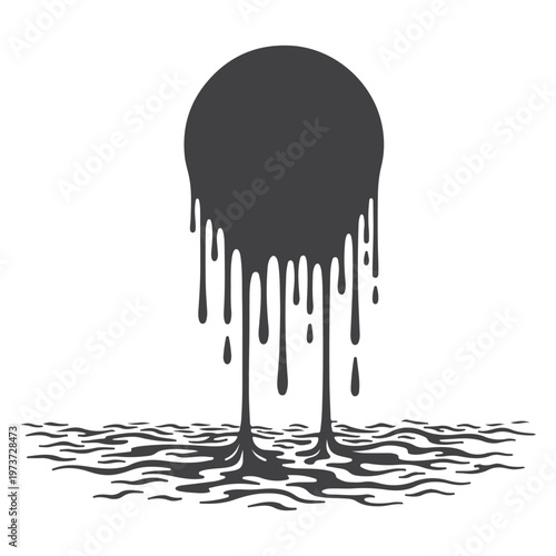 Minimalist mountain landscape with sun and geometric peaks in black and white line art style