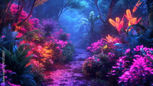 Ethereal Neon Jungle Plants in a Stunning Dreamlike Natural Setting