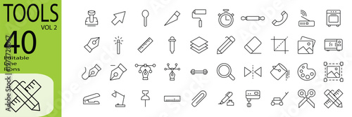 Tools vol 2 icon set. Editable stroke. Vector illustration.