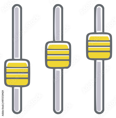Digital interface sliders for sound or settings adjustment with yellow fader knobs in a flat cartoon style