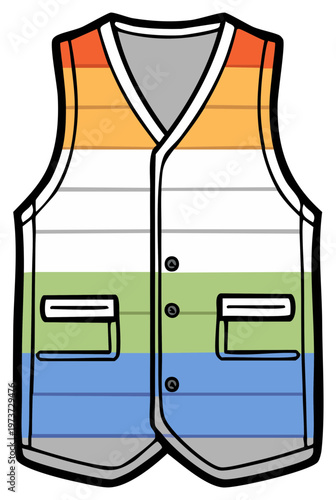 Colorful striped vest with pockets and buttons fashion garment illustration