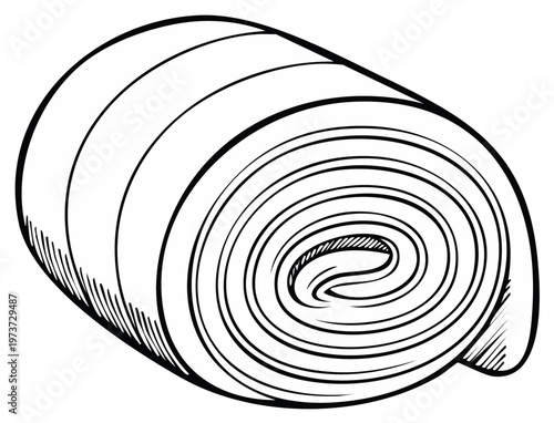 Stylized drawing of a rolled up blanket or sleeping bag on a plain background