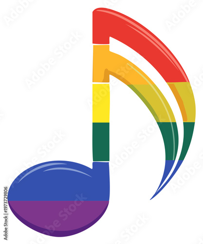 Rainbow colored musical note isolated on white background