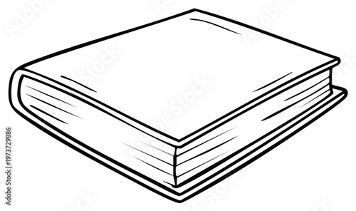 Illustration of a bound book, a textbook in black outline, isolated on white