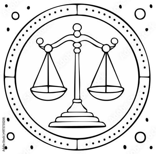 Illustration of a scales of justice symbol inside a circle.