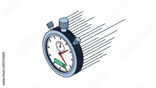 Isometric illustration of a stopwatch with speed lines, indicating rapid timing or fast execution, on a white background.