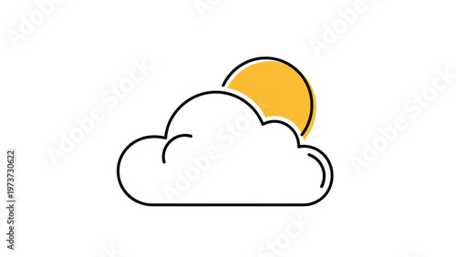 Outline icon of a white cloud with a yellow sun peeking from behind it, on a white background, representing partly cloudy weather.