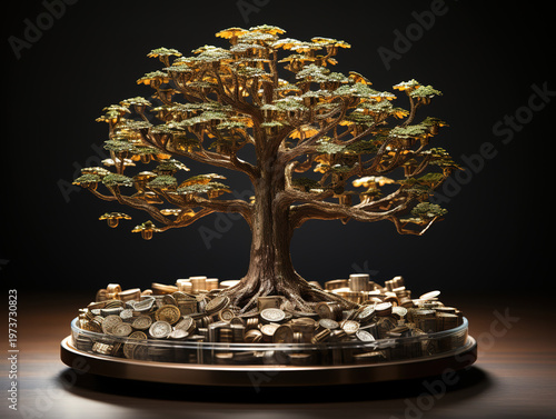 Unforgettable Money tree with coins and Finance and money technology background