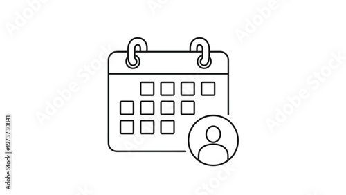 Calendar icon with an overlaid person symbol, clearly depicting a personal appointment, scheduled event, or important meeting, in minimalist line art.