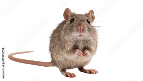 Foto Brown house mouse standing with pink nose and whiskers