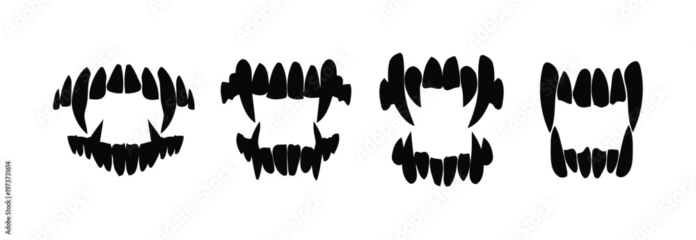 Φωτογραφία Four Silhouetted Sets of Sharp, Jagged Fangs and Teeth