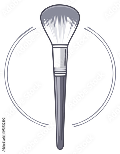 Elegant monochrome illustration of a cosmetic powder brush icon for a beauty logo