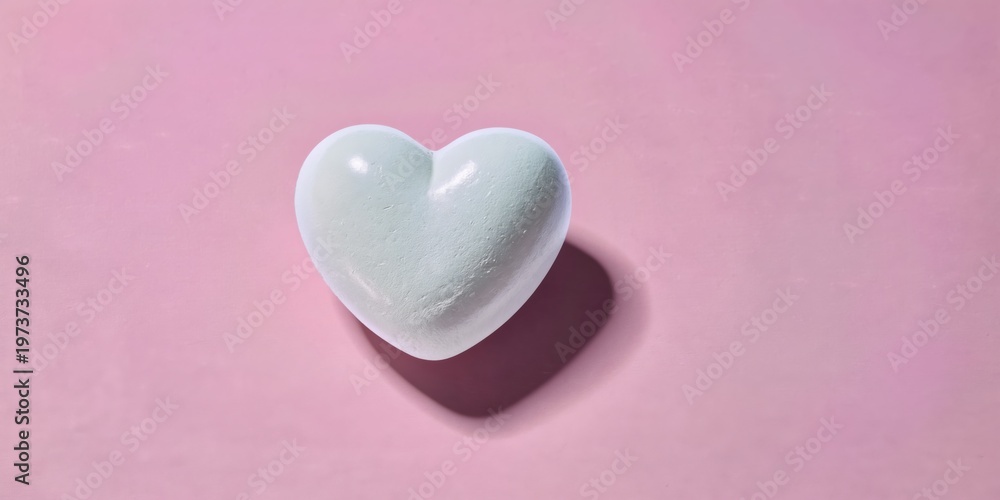 Fototapeta premium Minimal Pale Heart Object on Purple Background with Copy Space for Valentines Day Greeting, Romantic Soft Pastel Flat Lay Template for Dreamy Holiday Advertising