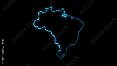 Neon glowing Brazil map animation with electric outline futuristic digital geography background for modern design projects