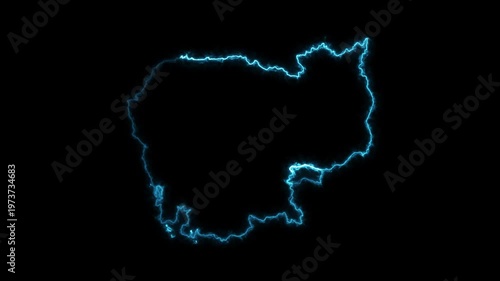 Cambodia glowing neon map animation digital futuristic geographic border outline design on dark background