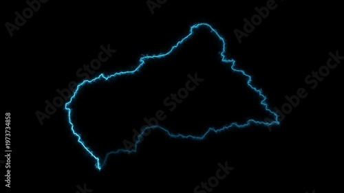 Central Africa glowing neon map animation digital futuristic border outline geographic visual on black background